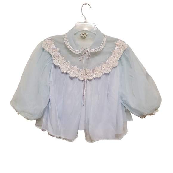 Vintage Tops - Vintage Hollywood Glamour Bed Jacket Capelet Sheer Babydoll